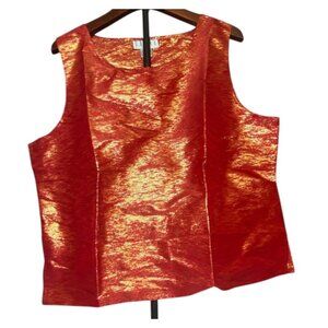 Erena Red & Gold Metallic Sleeveless Tank Top XL Silk Blend Holiday Party Glam